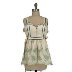 Vintage Y2K Anna Sui Embroidered Sleeveless Ruffle Pepum Blouse Top size 8